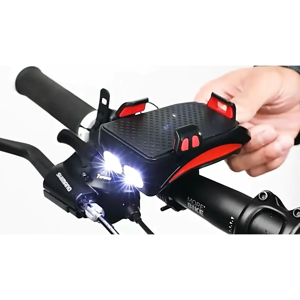 New arrival 3 LEDS 400 lumen Bike Accessories Lamp Horn Bicycle Front Light With Mobile Phone Bracket & 4000mah Power Bank