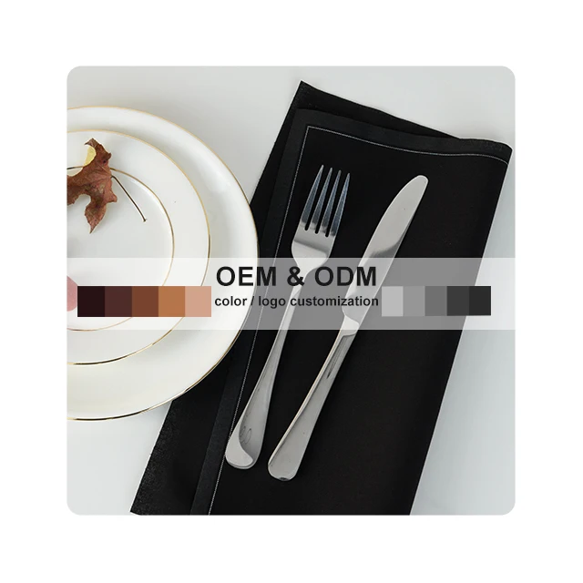 Disposable Cloth Cotton Napkins Fold as a Flatware Pocket Soft Feel White Black Napkin Pre folded for Restaurant