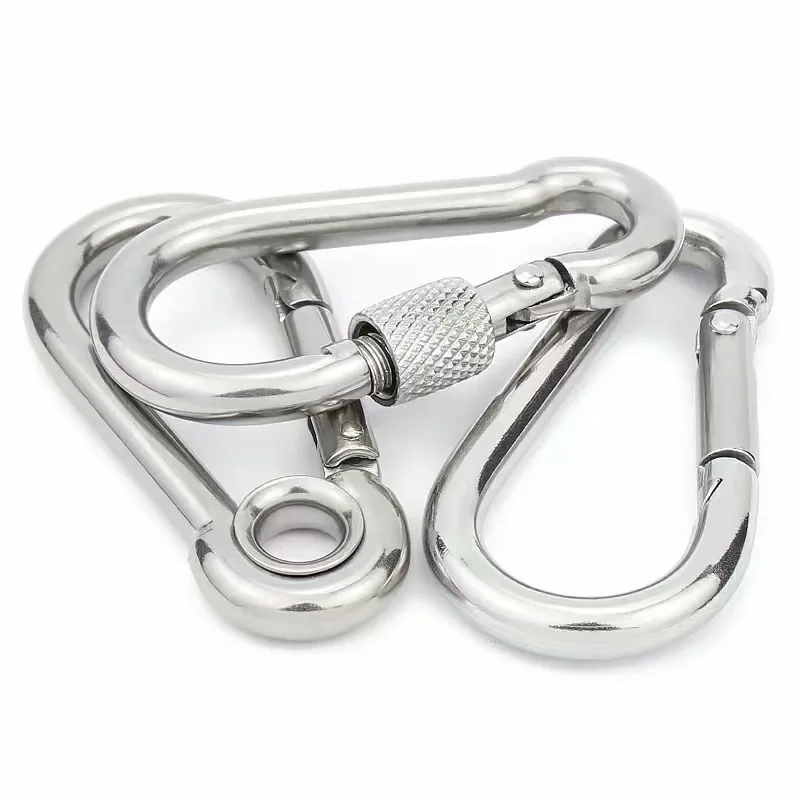Stainless Steel Heavy Duty Carabiner Clips with Round Hole Snap Hook Quick Links Chain Accessories Tool