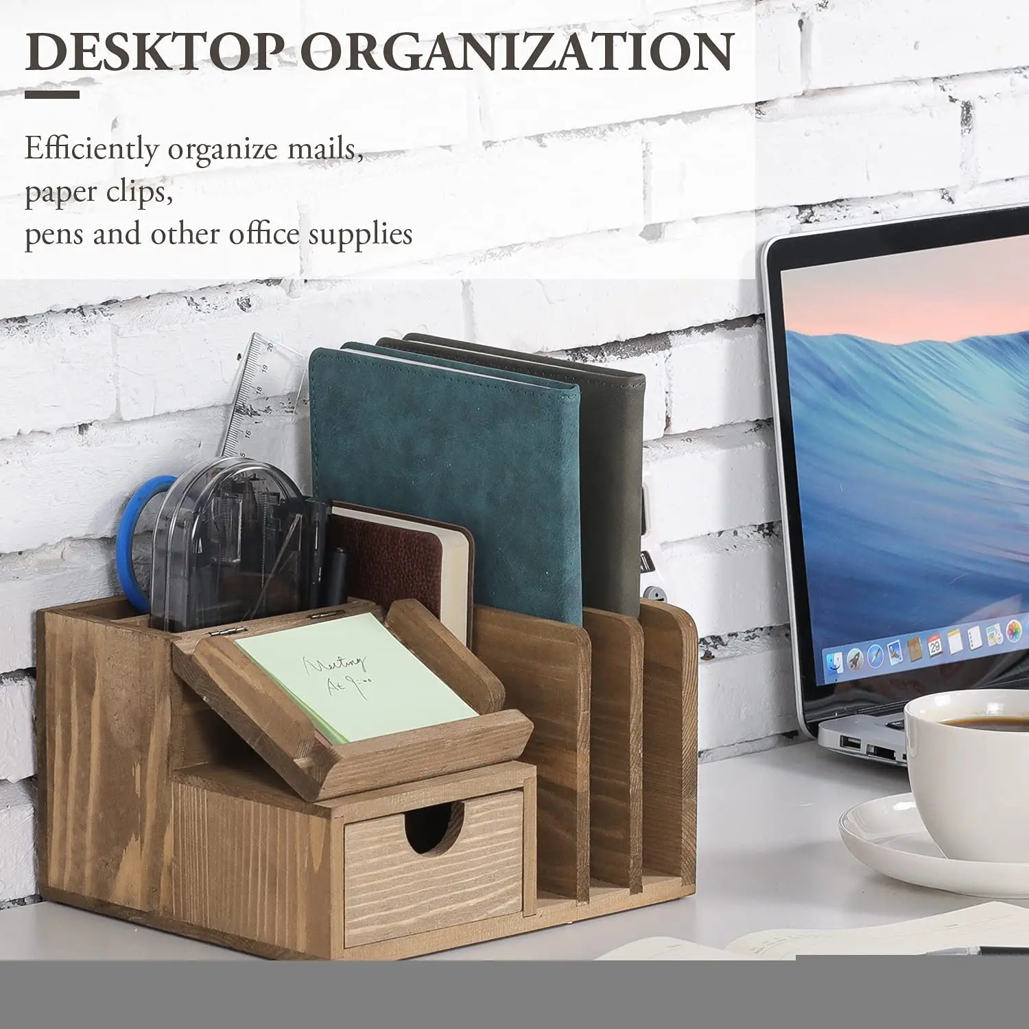  Plain brown wooden table accessories storage box/mail classifier/note Memo Pad Bracket desktop