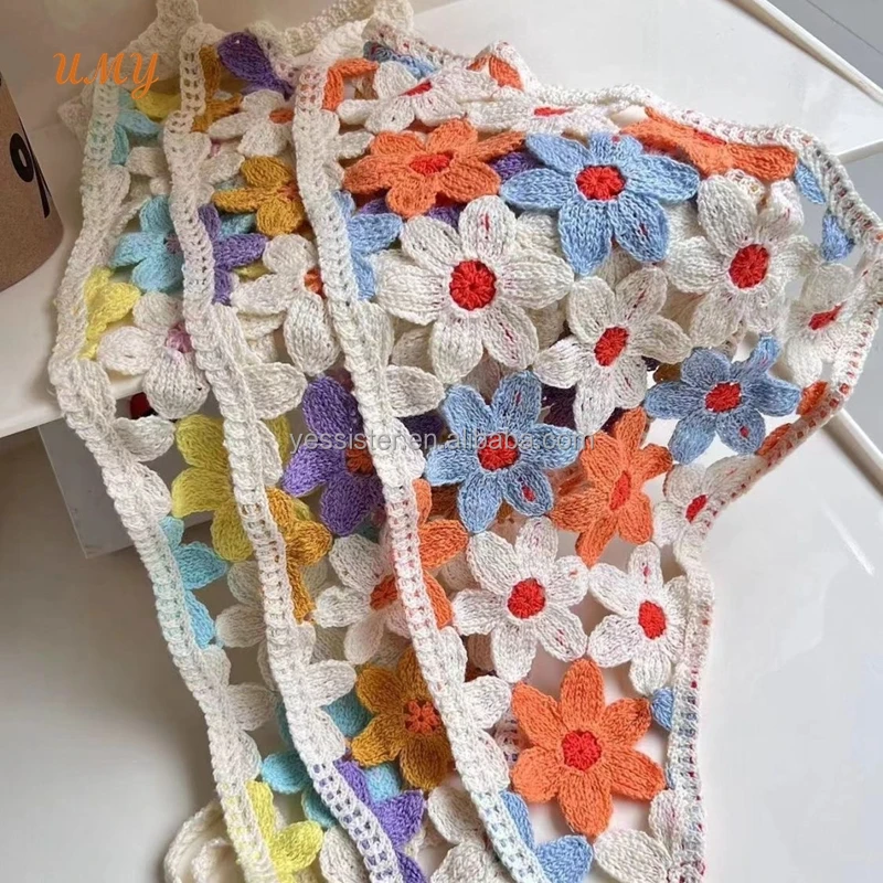 New Fashion Summer Beach Handmade Knitted Bandana Women Floral Hair Scarf Crochet Triangle Headbands For Girls