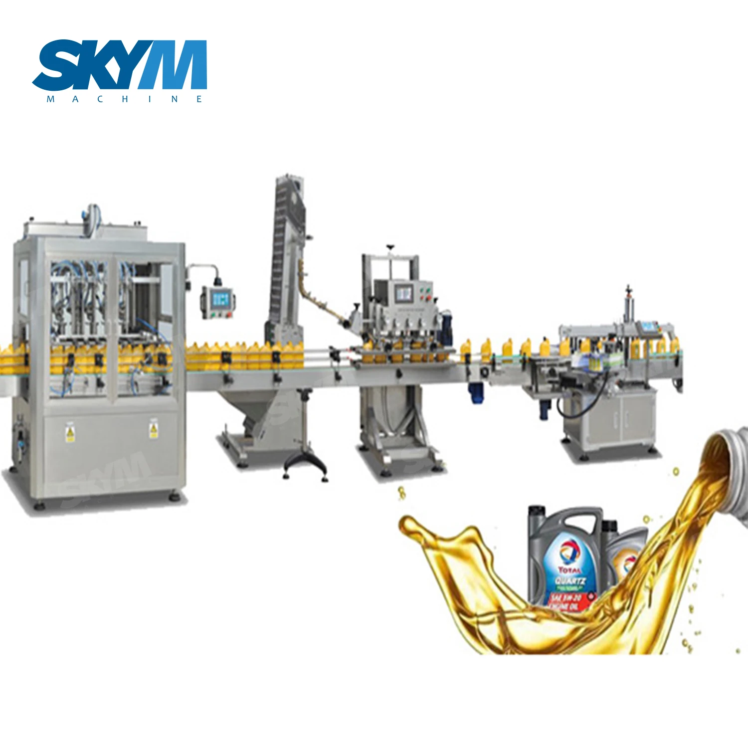Automatic Plastic Bottle Lube Oil / Lubricating Oil Filling Labeling Packing Machine