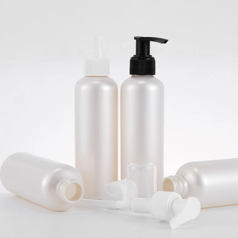 
200ml champagne color lotion bottle PET plastic lotion bottle with pressure pump round type lotion refill bottle 