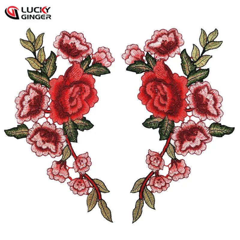 flower Red Rose Applique Embroidery Patches for Clothes Decorated 3D sewing patches