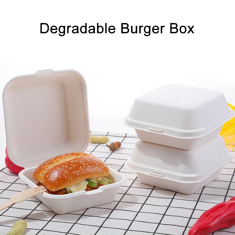 Custom Biodegradable Sugar Cane Bagasse Packaging Food Container Eco Friendly Sugarcane Burger Box