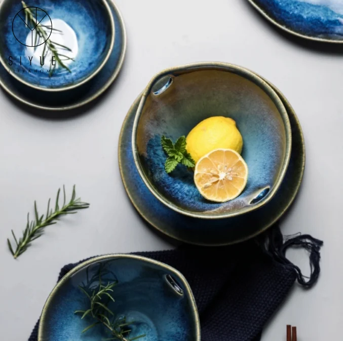 Переменная под глазурованным цветом синяя чаша наборы посуды керамическая фарфоровая обеденная 1171