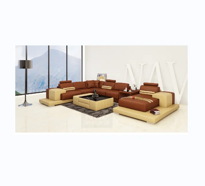 Гостиная кожаный диван дизайн секционный современный стиль