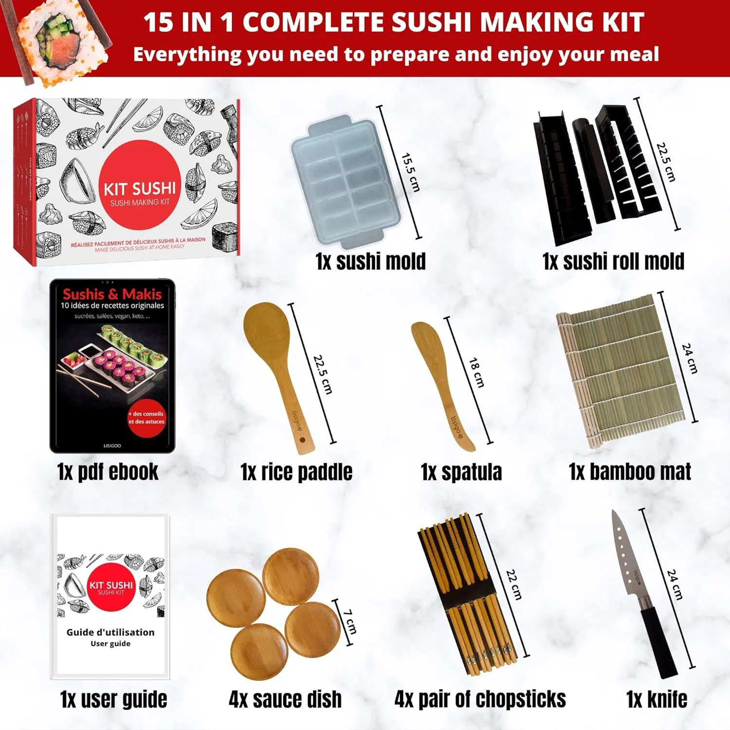 Производитель суши-маки готовка кофейник Avec Bambou Couteau Japonais Baguettes Moule