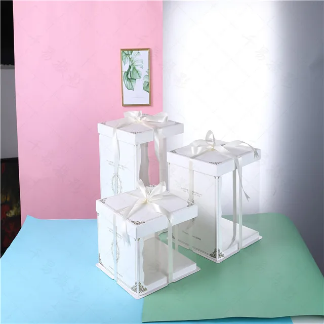 High quality Square Wedding Cake Boxes Food Grade Transparent Cake Box With Window