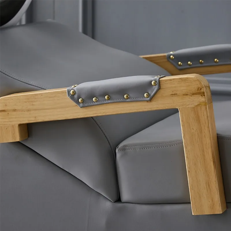 Black Basin Hair Salon Shampoo Chairs Wooden Handrail Spa Chair Salon Furniture Set