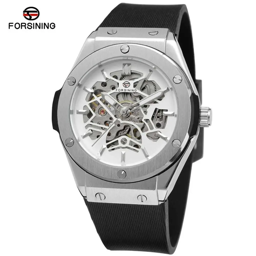 Popular Brand Forsining 389 Men Vintage Luxury Silicone Belt Self-winding Full Automatic Mechanical Skeleton Wrist Watches