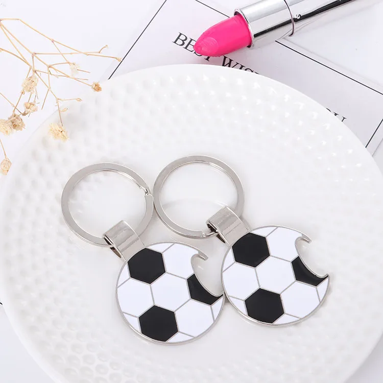 Custom football keychain bottle opener metal round car keychain for wholesale