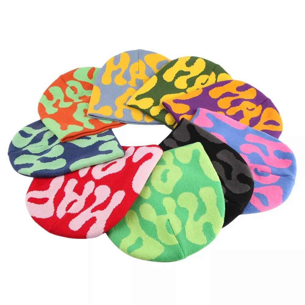 Custom Wholesale Logo Printed Streetwear Graphic No Fold Manufacturer Toque Polyester 100% Acrylic Knit Beanie Hat
