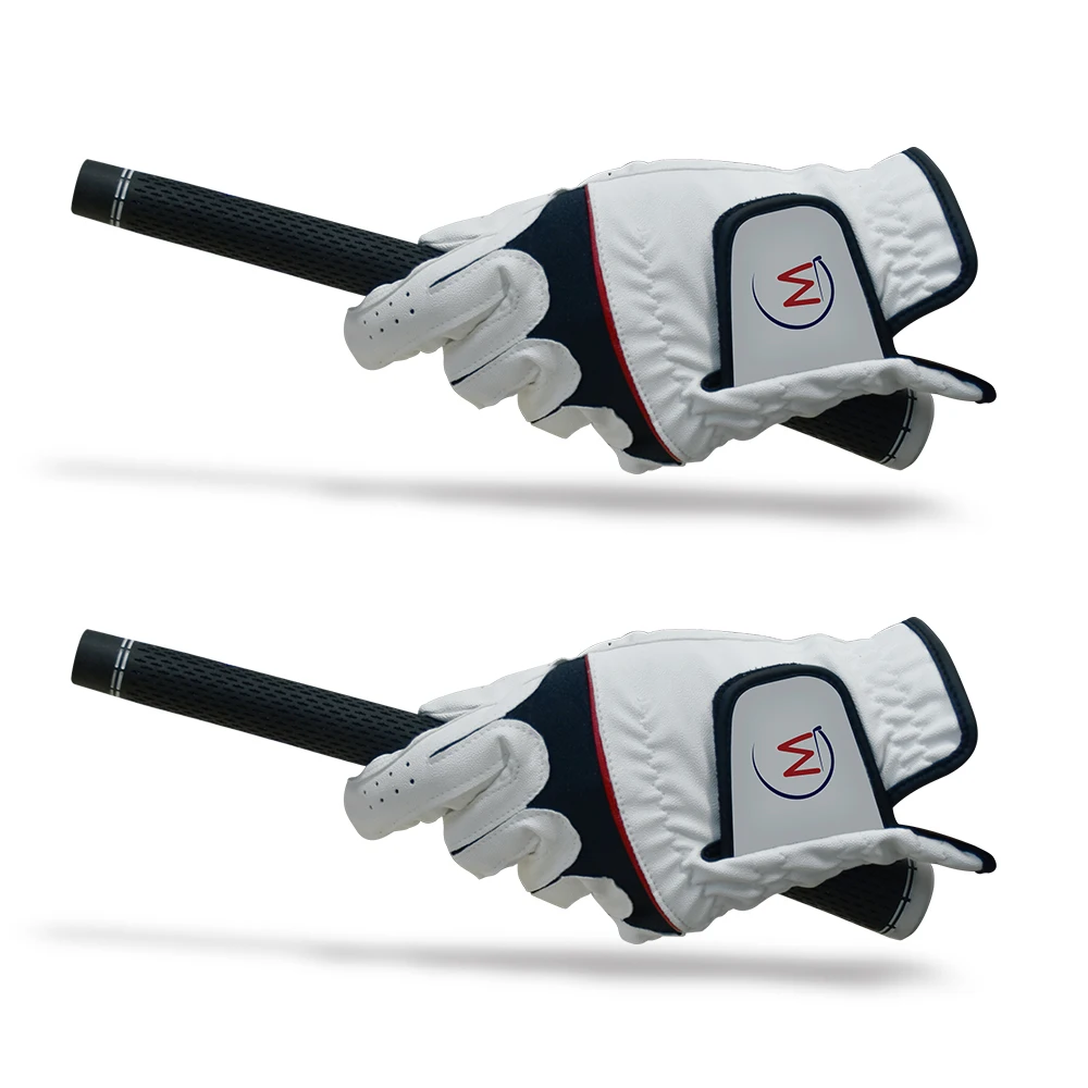 Hot Selling White & Black Custom Logo Soft Cabretta Leather Golf Glove