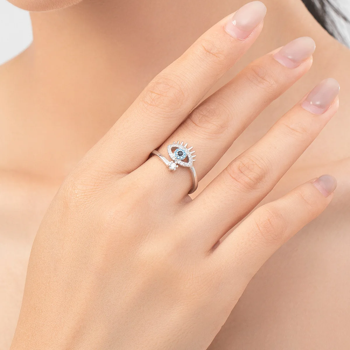 Daidan Evil Eye Ring 925 Sterling Silver Adjustable 925 Resizeable Cz Turquoise Eyebrow Ring