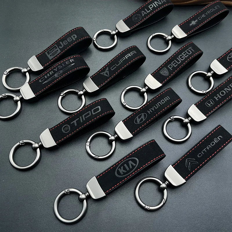 Personalized Leather Car Keychain Custom Universal Key Chains for Key Fobs with Anti lost D-ring