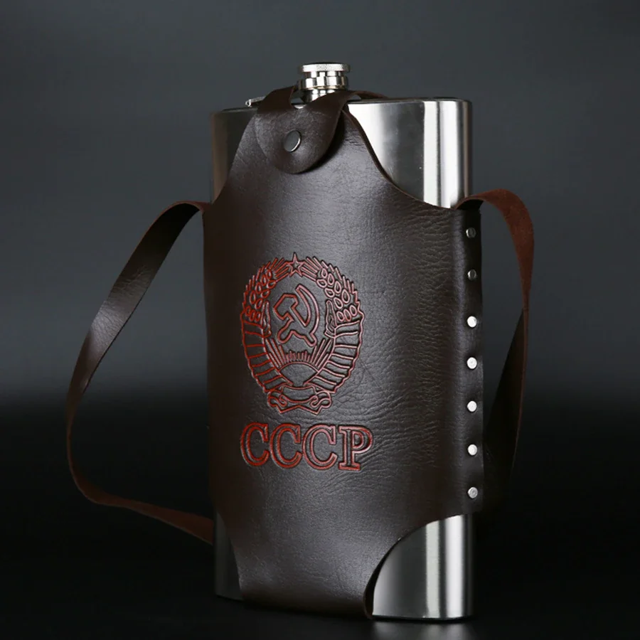 18oz 500ml large stainless steel hip flask with leather pouch