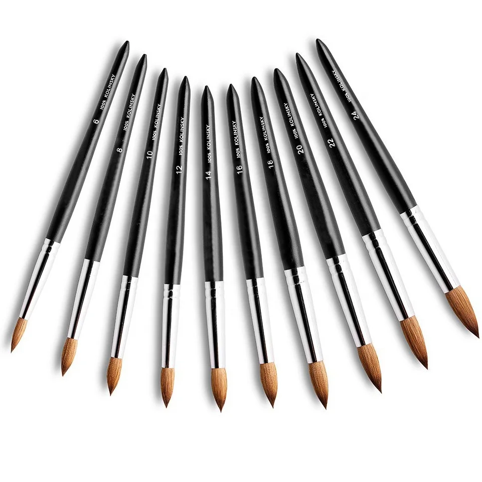 professional custom logo wood handle 100% pure  kolinsky sable hair acrylic nail brush set