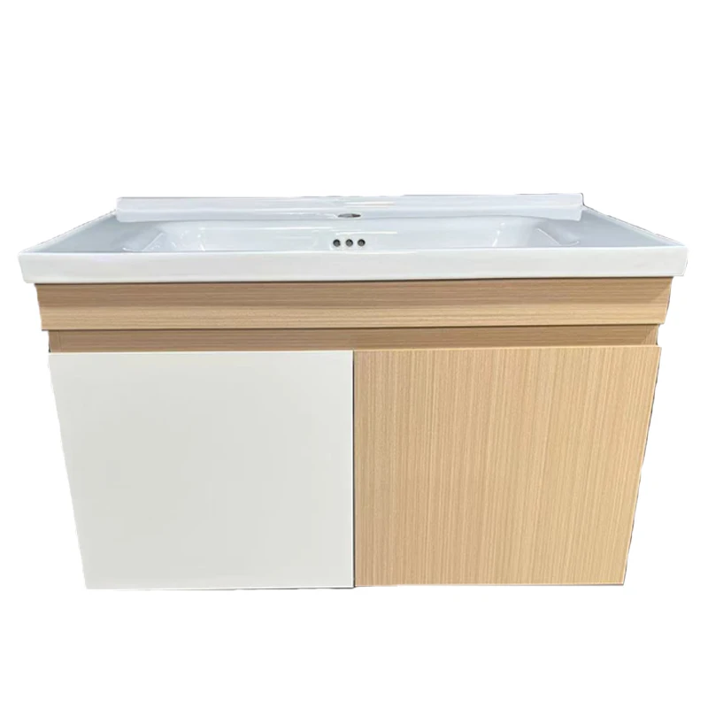 Simple wall hanging solid wood bathroom cabinet modern for hotel bathroom rectangular sink