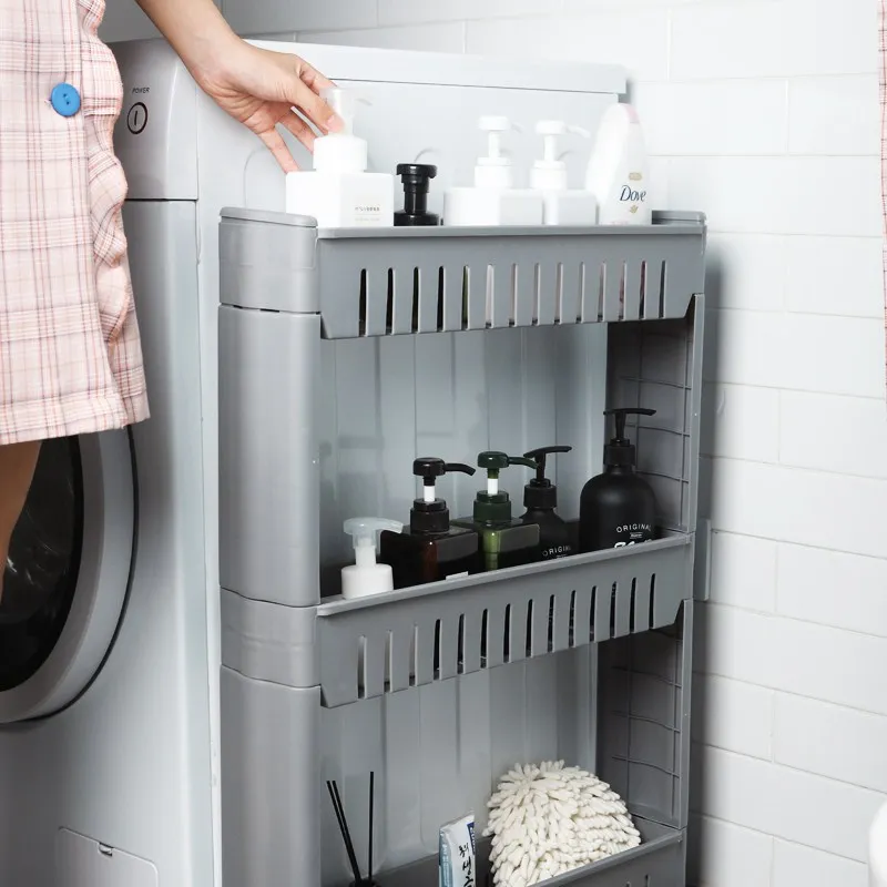 Foldable Trolley Utility Wagon Beige Portable Trolley Cart Hand Trucks Kitchen Supplies Household Movable Clip Racks Bathroom