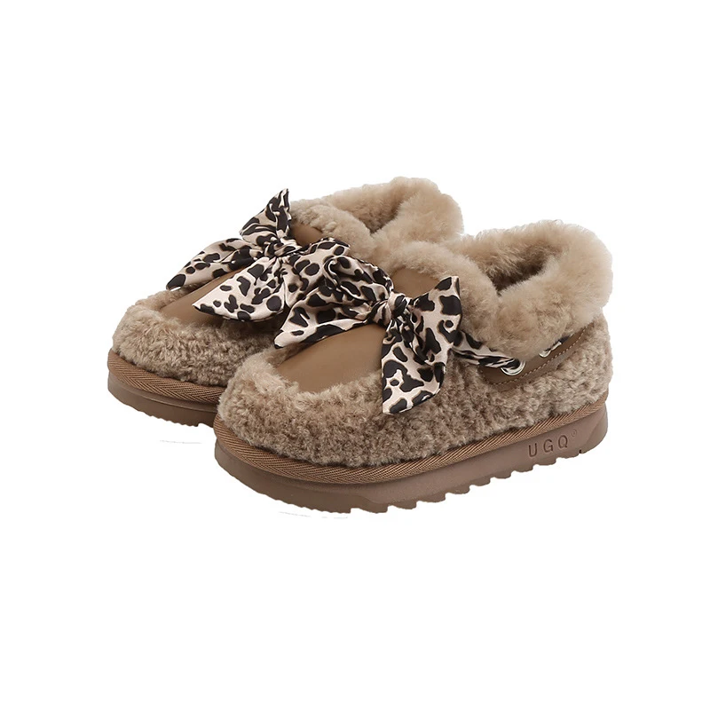 
fancy rabbit hair non slip casual shoes Outdoor Winter Warm Fur Big Bow Tie Kids Shoes Snow Boots for Children 