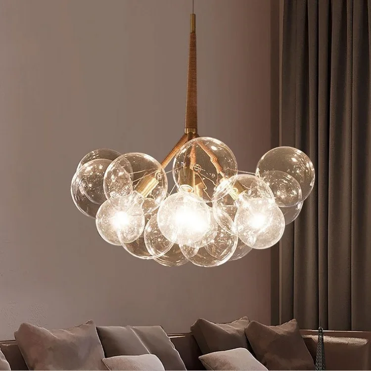 European modern simple glass lamp bubble ball chandelier designer model room living light luxury decoration magic bean