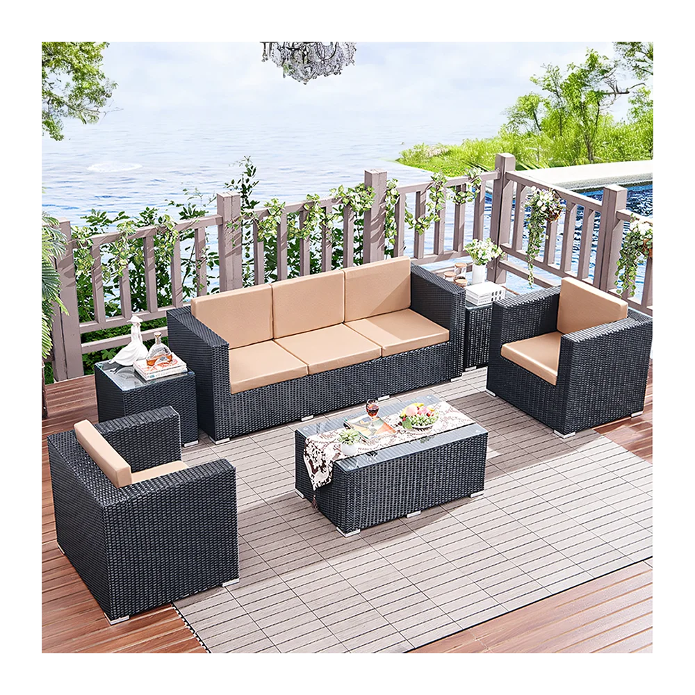 Modern Style Rattan Webbing Outdoor Sofa Metal Frame Waterproof for Patio Use Outdoor Furniture