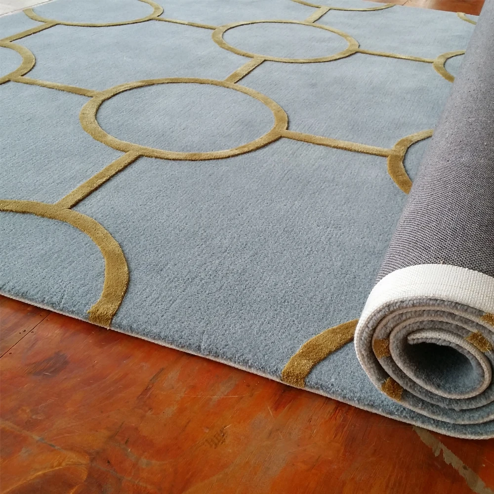 high quality hand made carpet gold and grey carpet rug with wool silk carpet from China