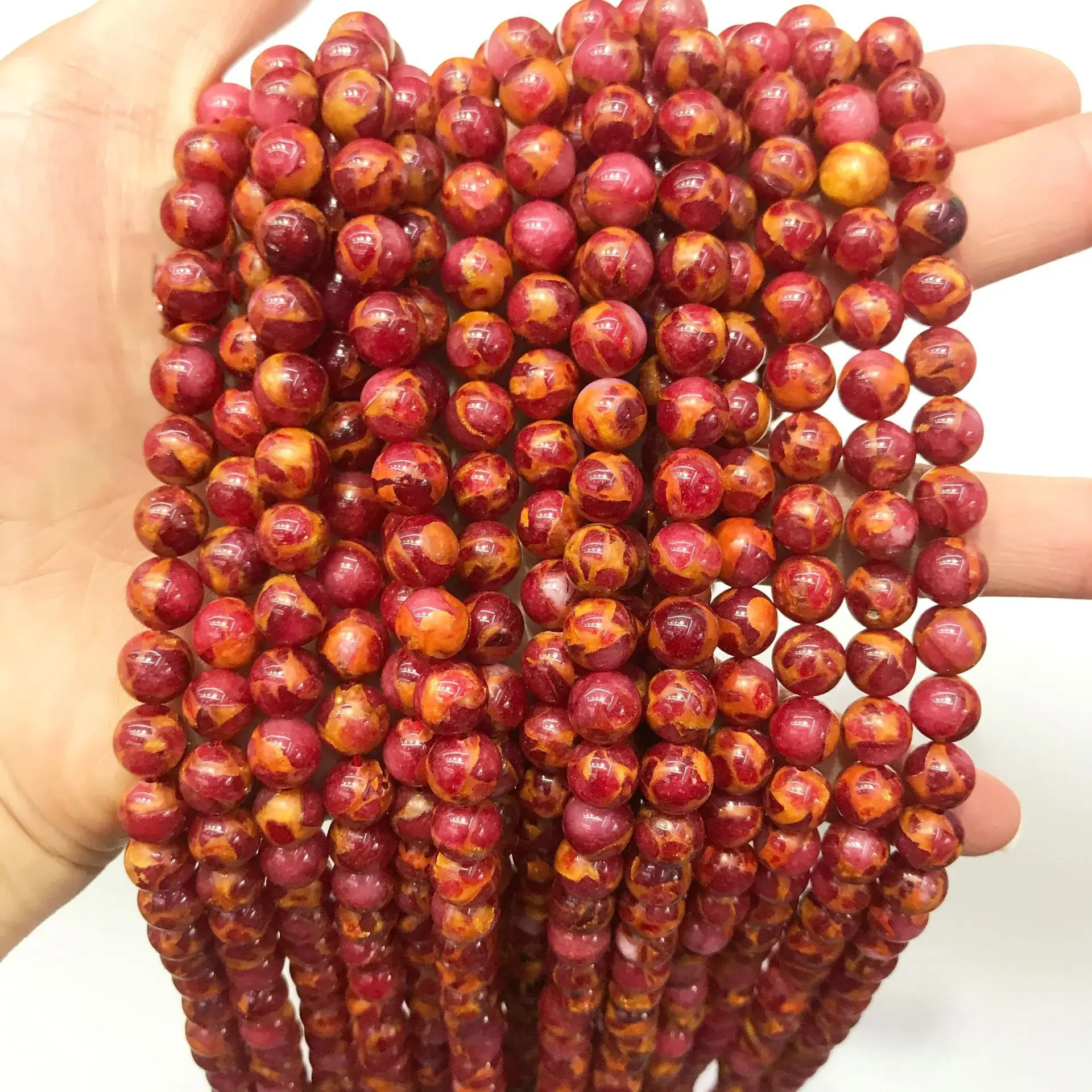 Natural Stone round Beads 6mm 8mm 10mm Size Loose Strands for DIY Jewelry Making Red Mix Bracelets