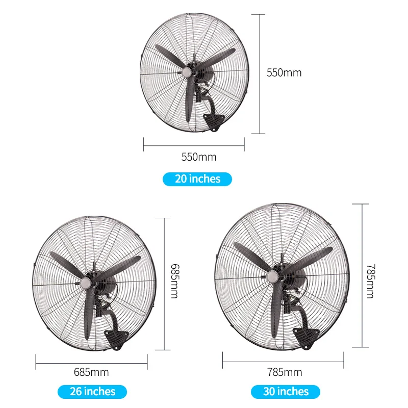 20 24 26 30 inch 3 blades metal electric industrial wall fan big powerful wall mounted fan