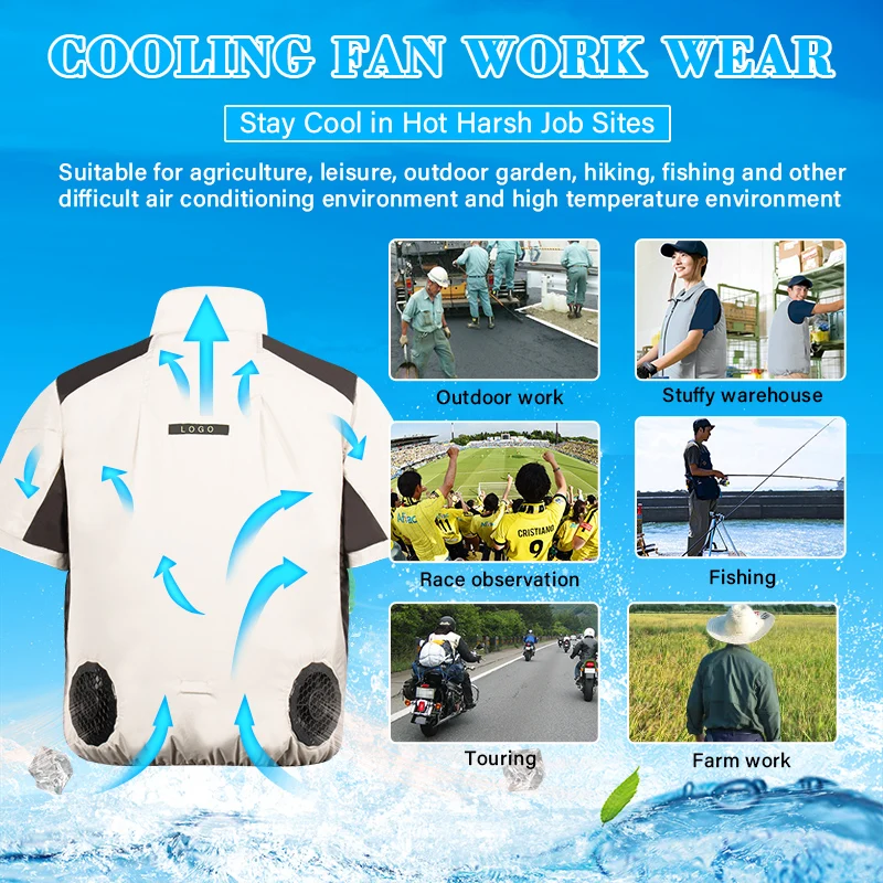 Unisex Cooling Vest Summer Air Conditioned Short-sleeved Overalls with Built-in Fan for Temperature Safety