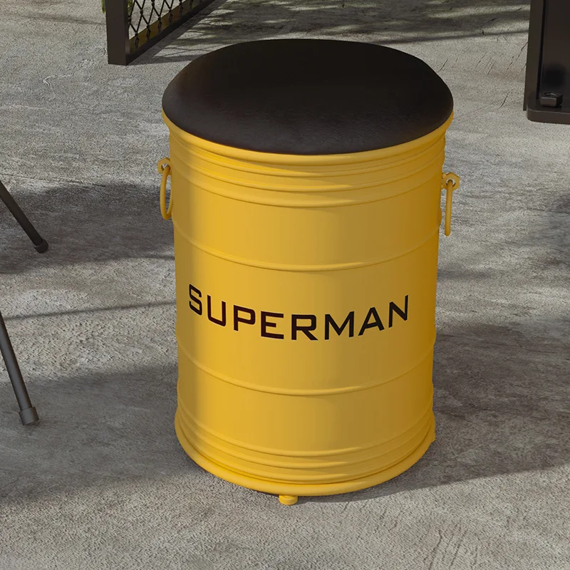 Creative Industrial Style Iron Dining Chair Commercial Barbecue Restaurant Bar Leisure Storage Oil Drum Stool