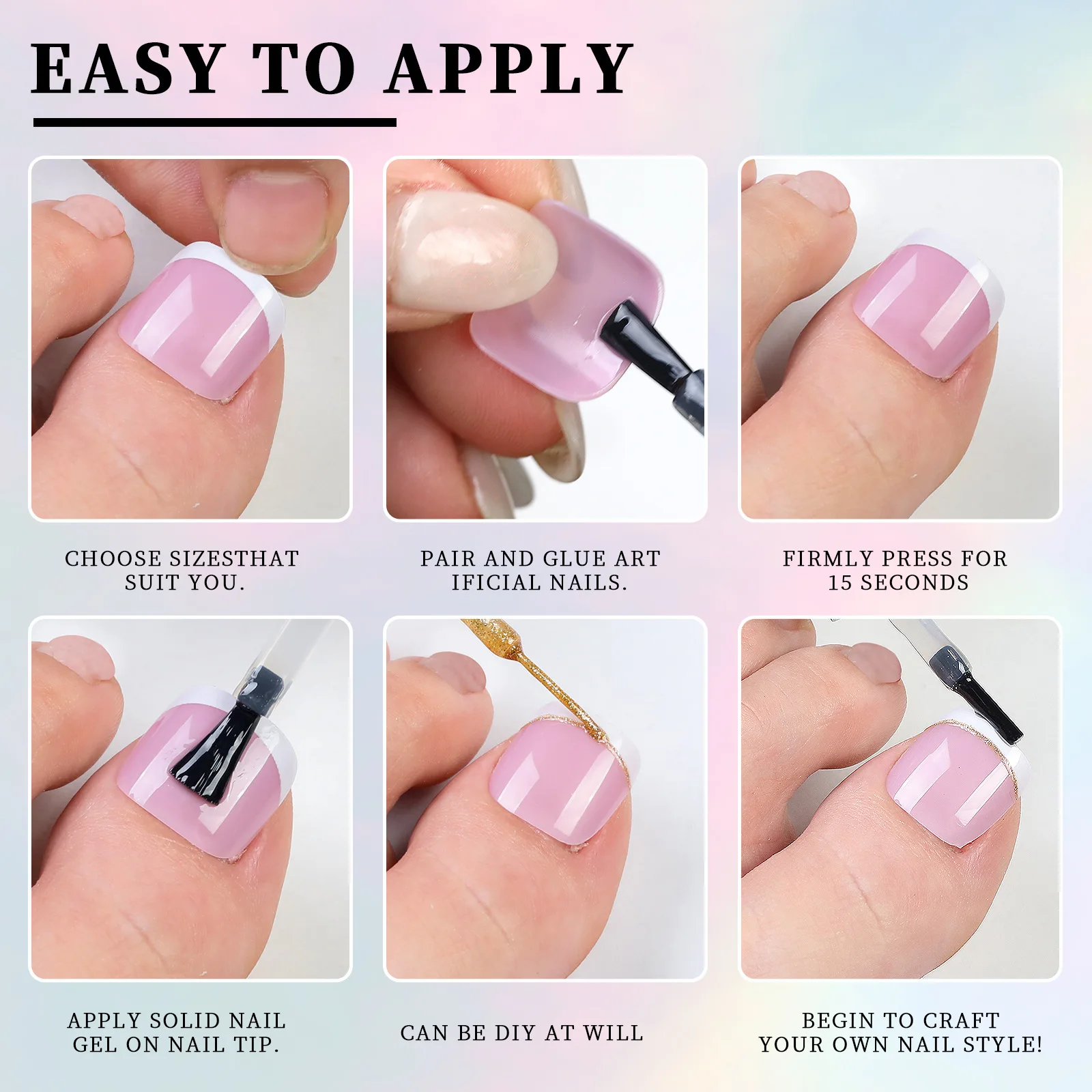 3 In 1 Soft Gel Soak Off French Foot Nail Beauty Salon Frosted Foot Nail Patches Wholesale Press On Toe Nail Box