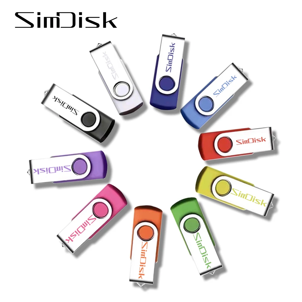 SimDisk USB 2.0 Swivel Thumb Drive Memory Stick 128M 256M 512M 1G 2G 4G 8G 16G 32G 64G 128G U Disk Bulk Pendrive USB Flash Drive