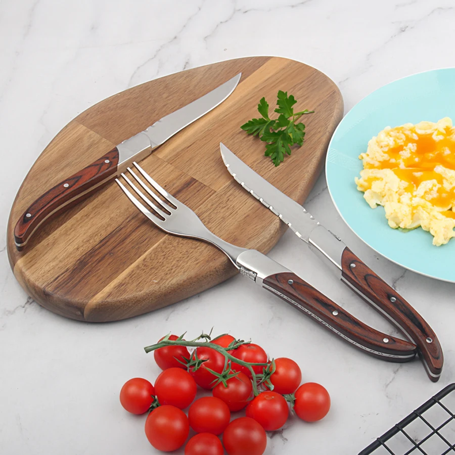 Luxury Laguiole Wooden Handle Stainless Steel Steak Knife Set And Fork 2 PCS Flatware Set
