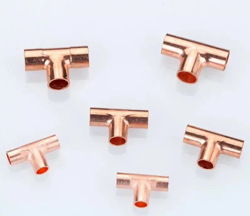 High quality air conditioning cold storage hydropower unit medical casting red copper T-type tee welded pipe fittings