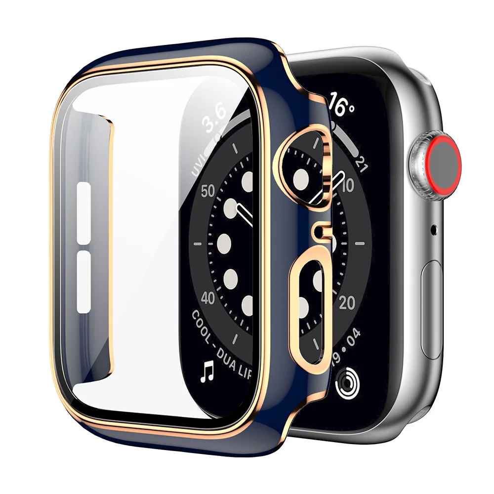 Роскошный чехол из закаленного стекла с золотистыми краями для Apple watch series 1 2 3 4 5 6 SE, 38 мм 40 мм 42 мм 44 мм