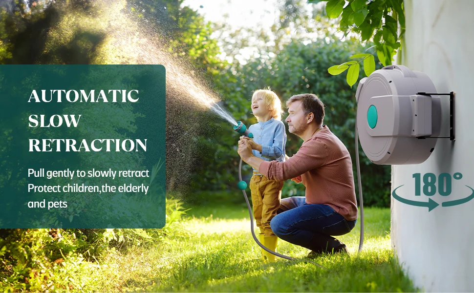 GARTENKRAFT 20M Customization Wall Mounted Automatic Retractable Water Garden Hose Pipe Reel Ideal For Driveway