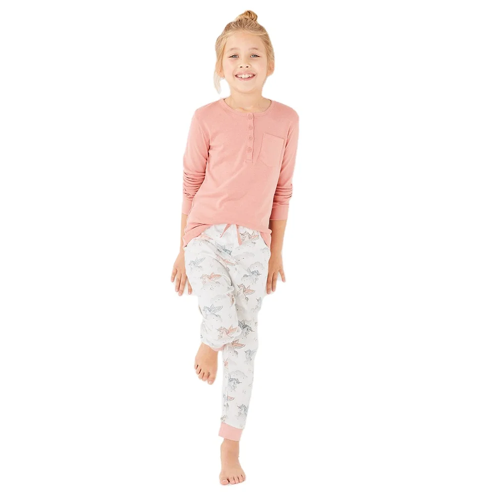 
OEM Service Girls Sleepwear Pajamas Breathable Printed Spring 100% Cotton Girls Sleepwear Tee Leggings Kids Pajama Set 