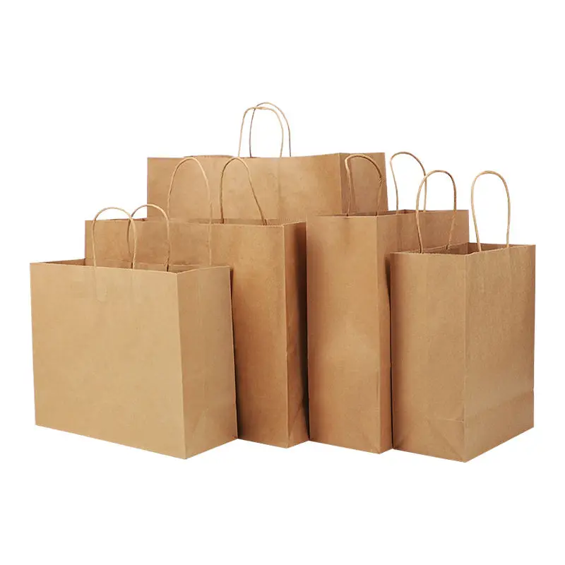 Luxury Custom Size Shopping Bag  White and Brown Kraft Paper with Paper Handle  Fold over Packaging for Clothing Gifts