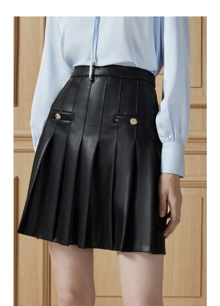 YRP002 Women Fashion Pleated Synthetic Leather Skirt High Quality Soft Artificial Leather Skirt