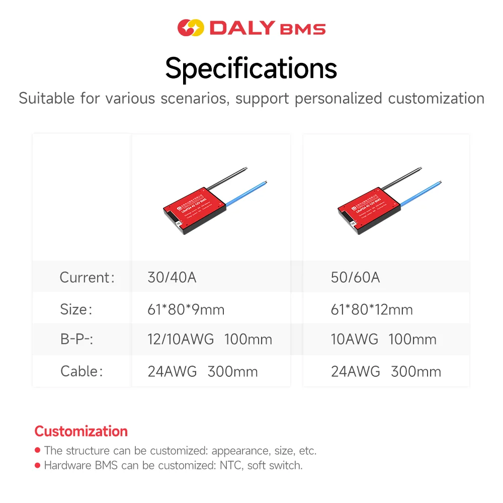 Daly bms 3.2V cell Lifepo4 18650 Lithium Battery Charger PCB Protection Board 4s 12v lfp lifepo 12v 30a 40a 50a 60a bms