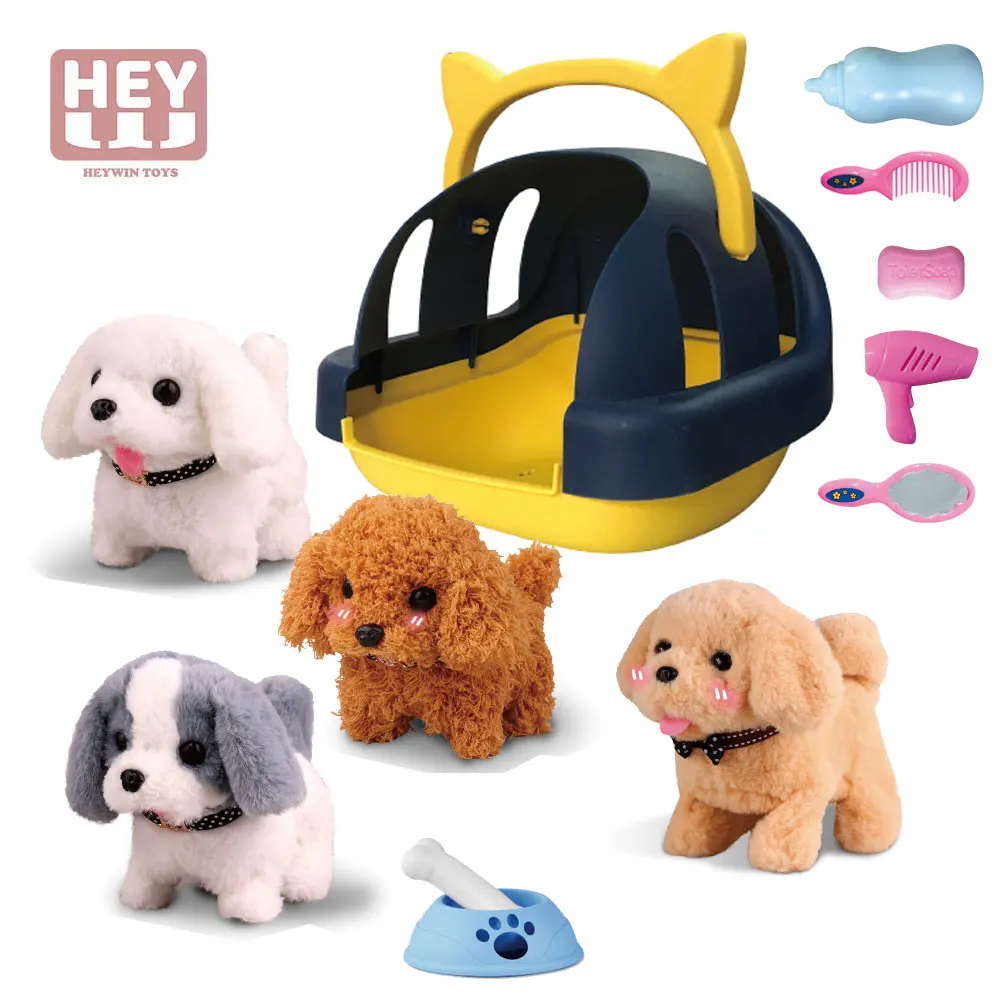 HEYWIN Electronic Toys for Kids,  Plush dog Pet Realistic Stuffed puppy with pet case for girl best gift (826-01C)