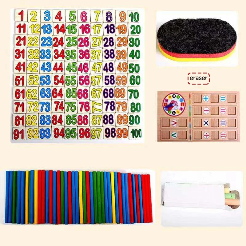 Hot selling Maths Teaching Box Set Children Wooden Number Counting Math Toy Mathematics Sticker Calculate Game Educational wood