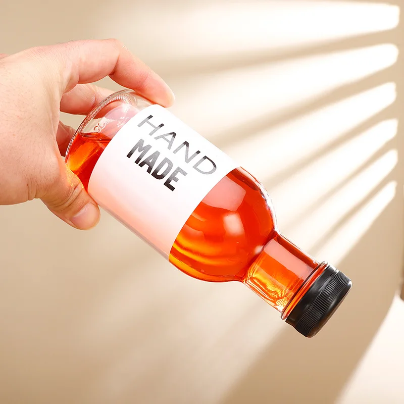 New Design 12oz 16oz  Cylinder Glass Bottles with Screw Aluminum Plastic Lid for Beverage Soy Chili Sauce