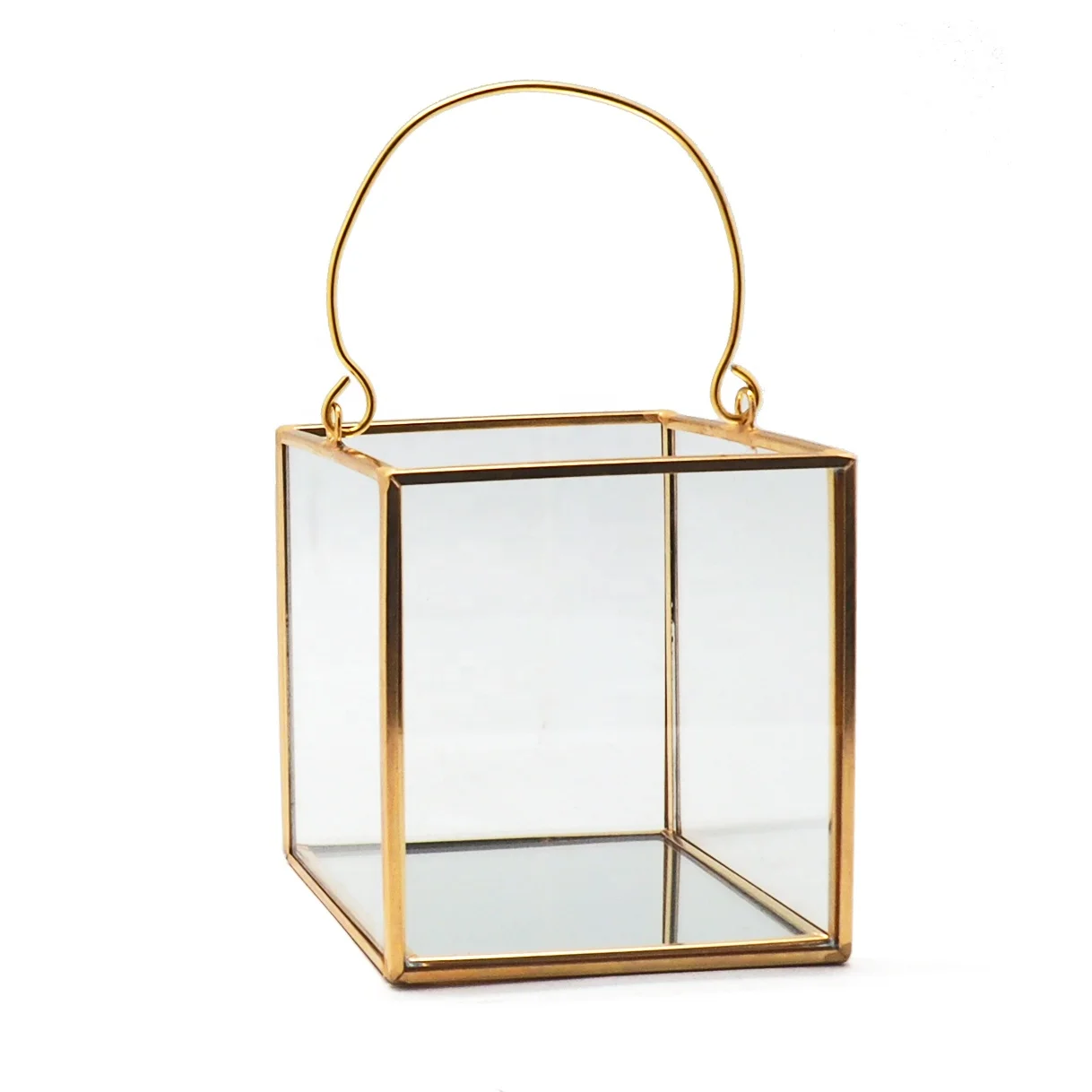 New style home decor square glass and gold lantern candle holder