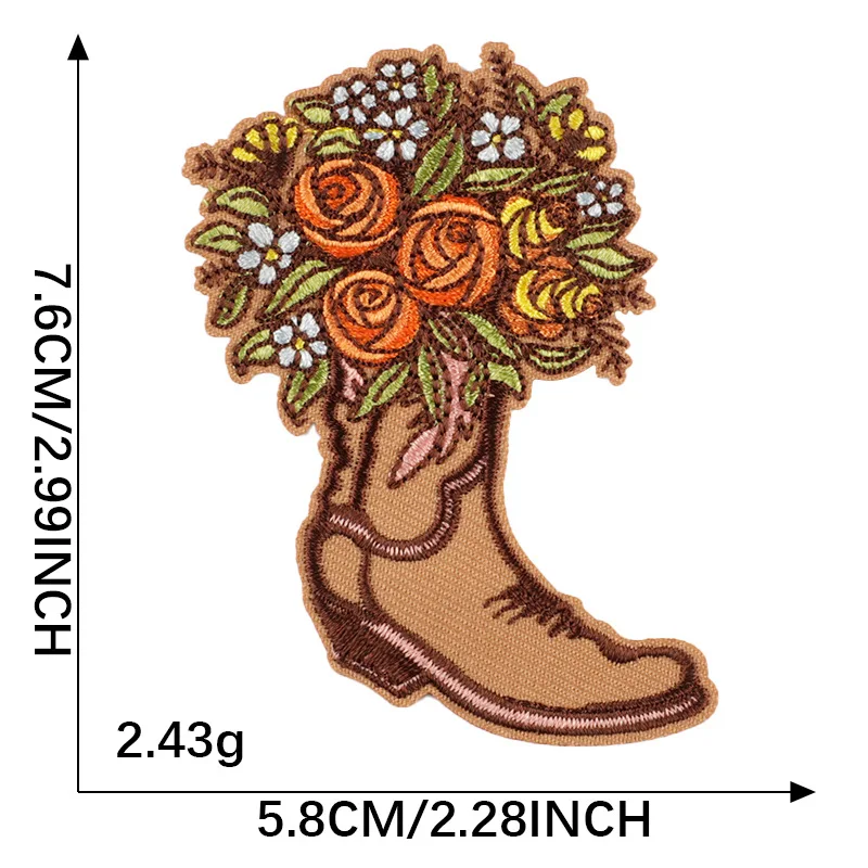 hot sale new style western cowboy flower boot design iron on fabric patch embroidery for clothes
