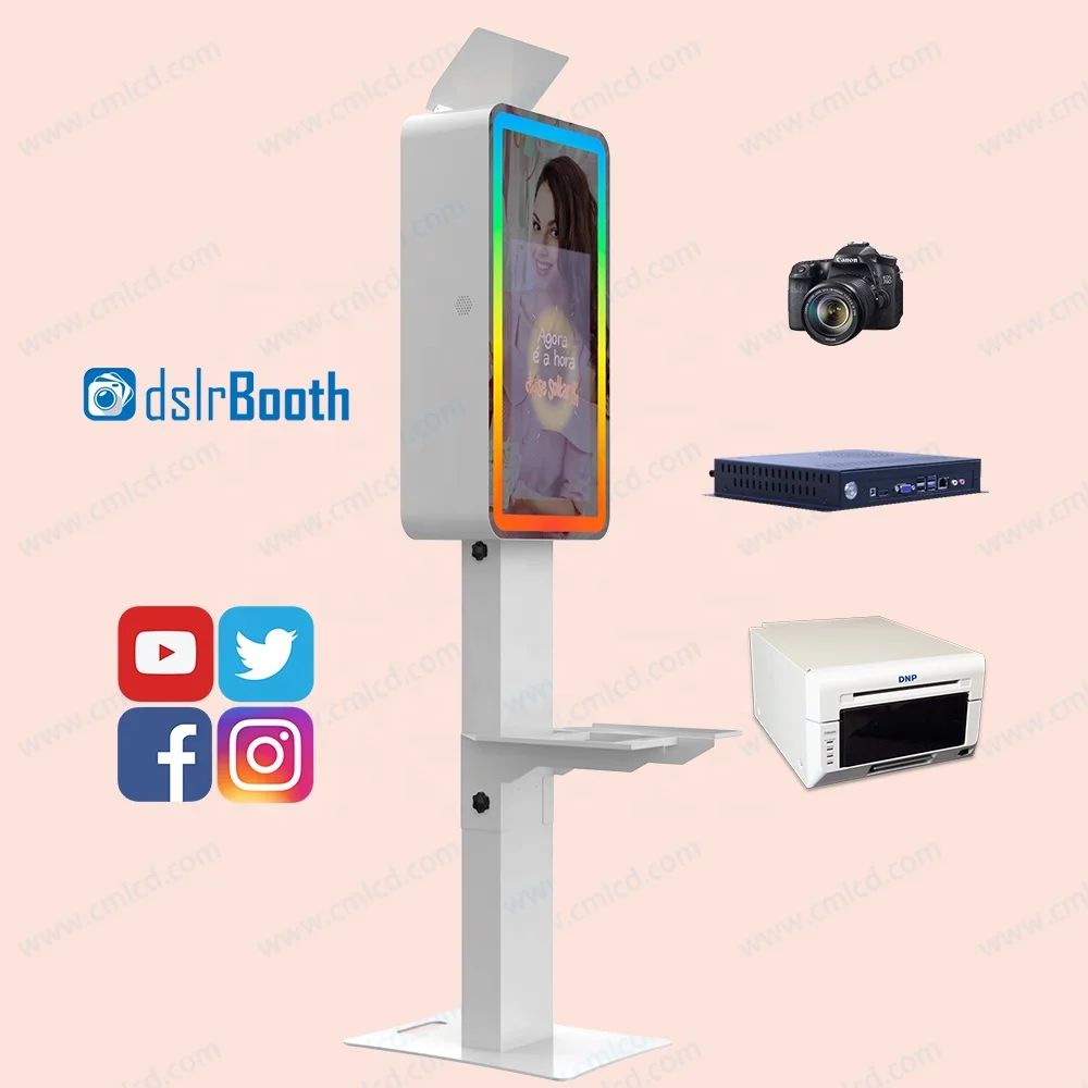21.5 Inch Photo Booth Selfie Pod Wedding or Party Photo Booth Mirror Selfie Magic Photo Mirror Booth Machine with Printer Kiosk
