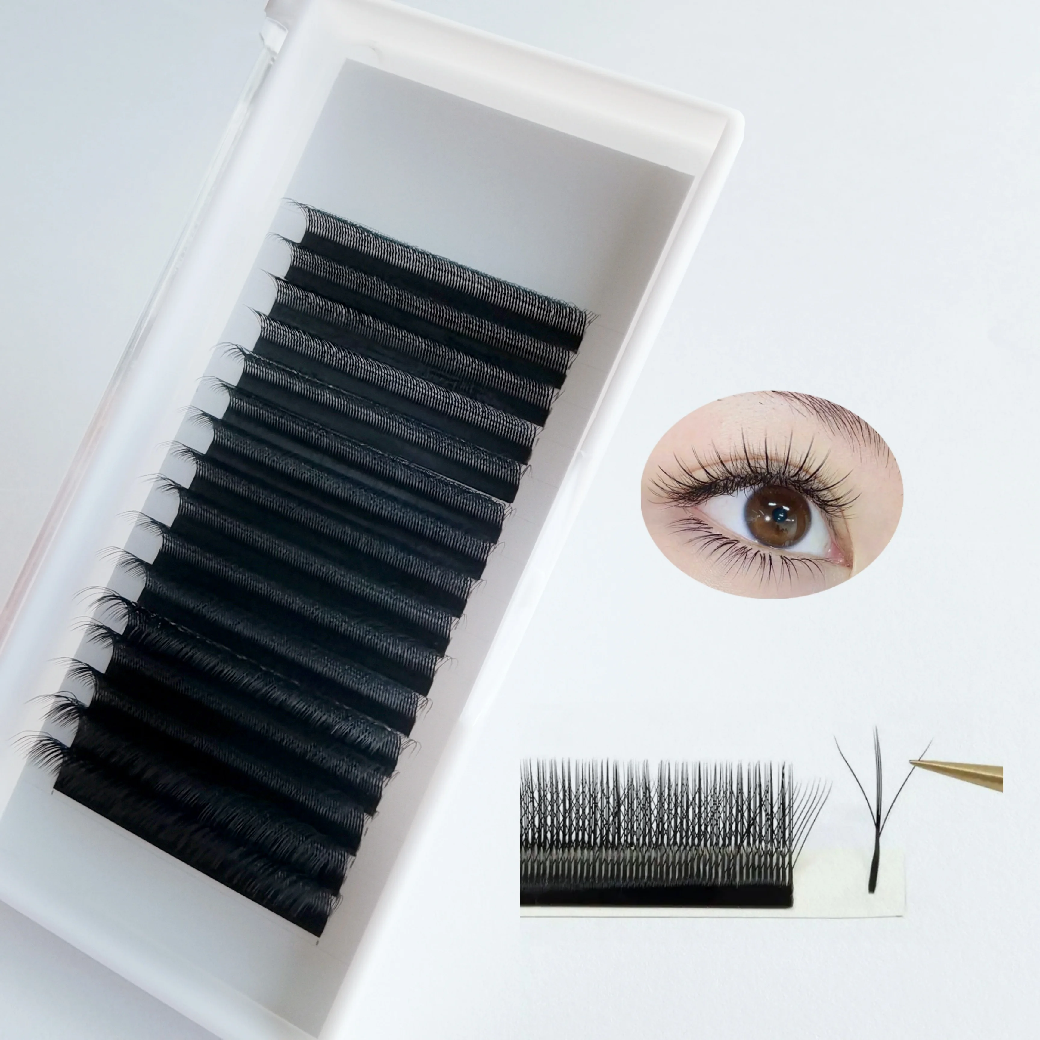 16 Rows 3D Fairy W Shape Eyelash Extensions Handmade Two-Core Fans with Triple Tips Premade Blister CC/DD/CD Curl