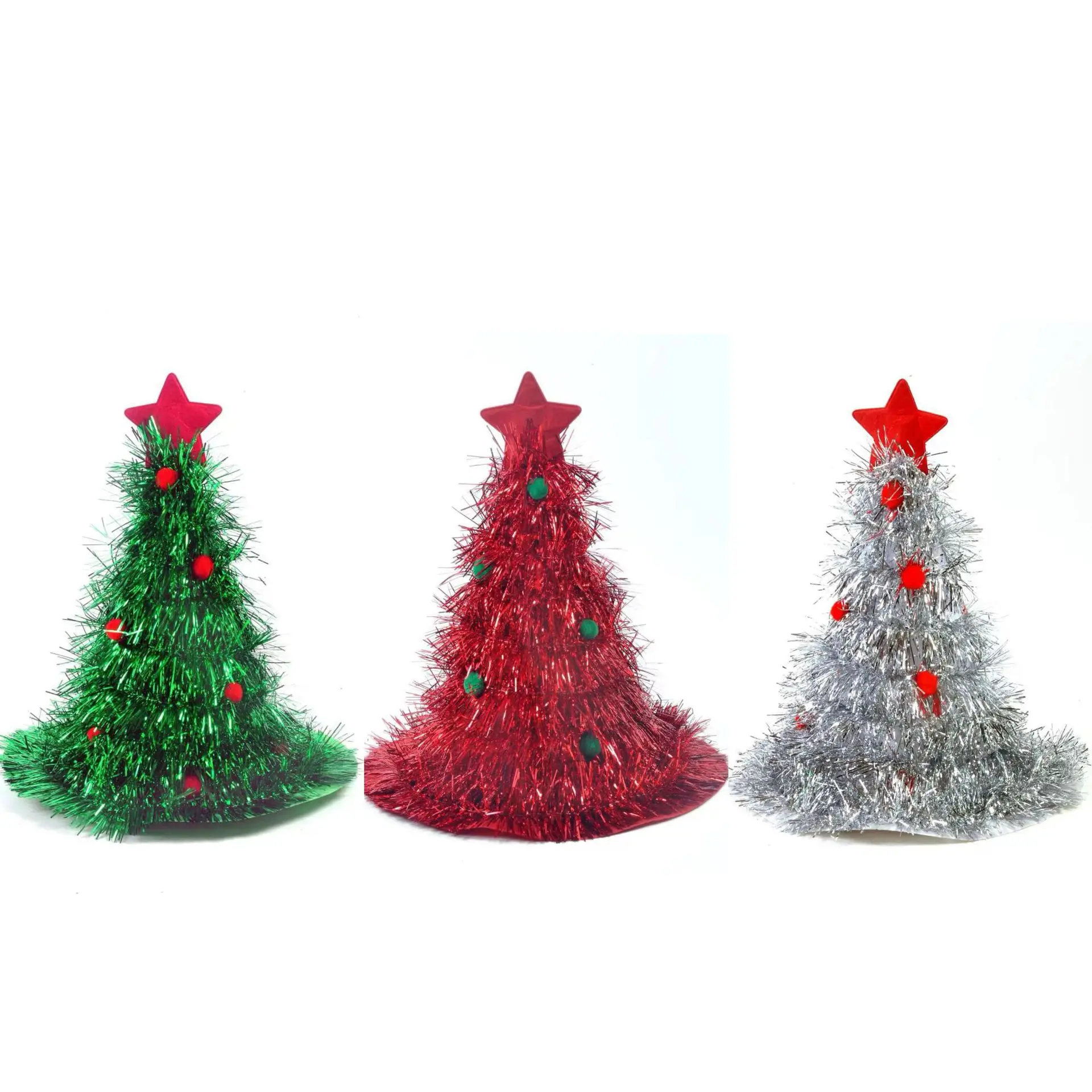 Holiday Event Pointy Glitter Non-woven Rain Silk Santa Party Supplies Dress Up Christmas Tree Hat for Party Prop Festival Decor